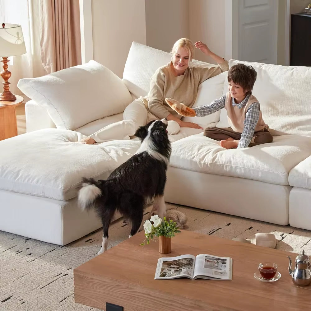 Modular Cloud Sofa, 110.2" Cloud Sectional Couches with Deep Seat, L-Shape 3-Seat Couch with Ottoman for Living Room