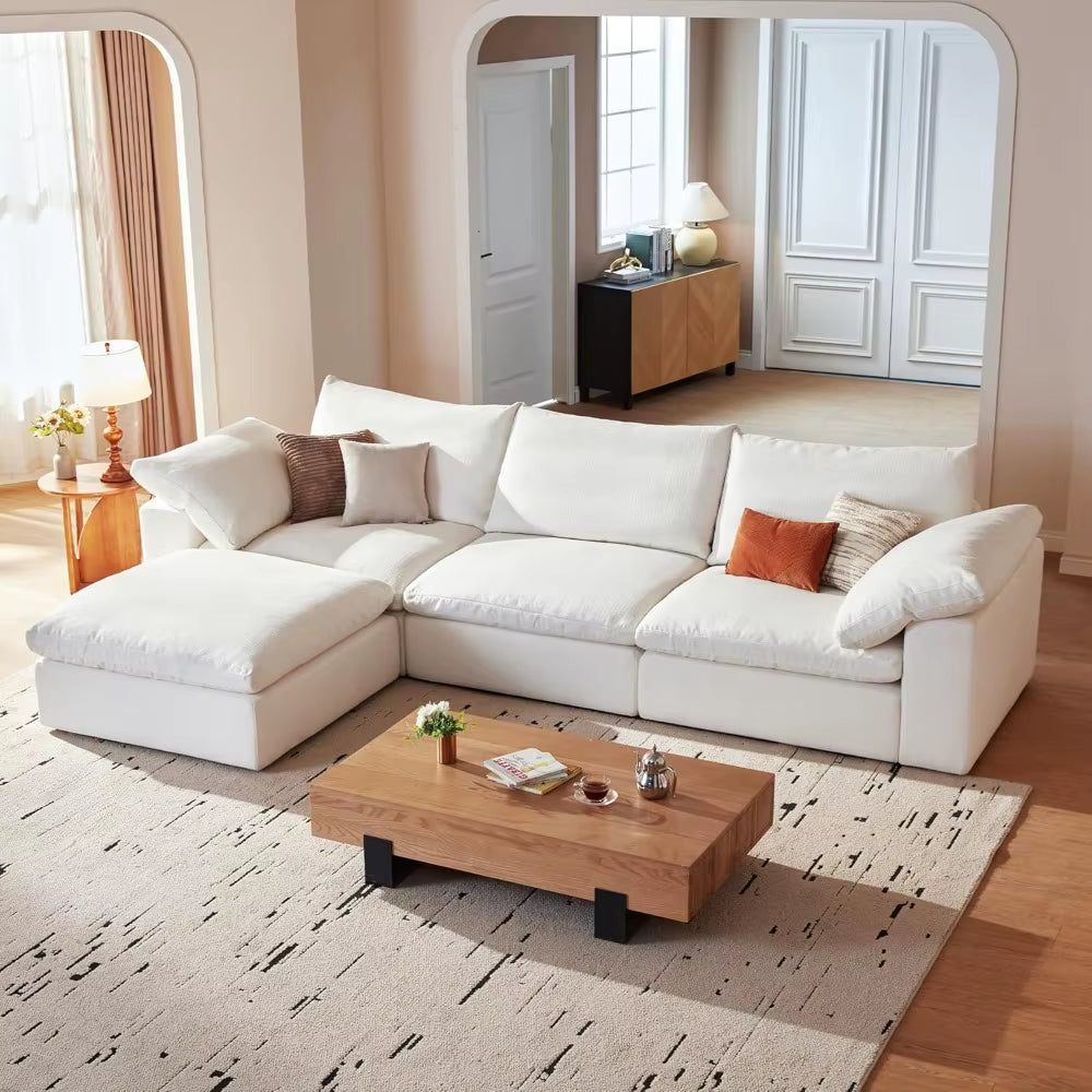 Modular Cloud Sofa, 110.2" Cloud Sectional Couches with Deep Seat, L-Shape 3-Seat Couch with Ottoman for Living Room